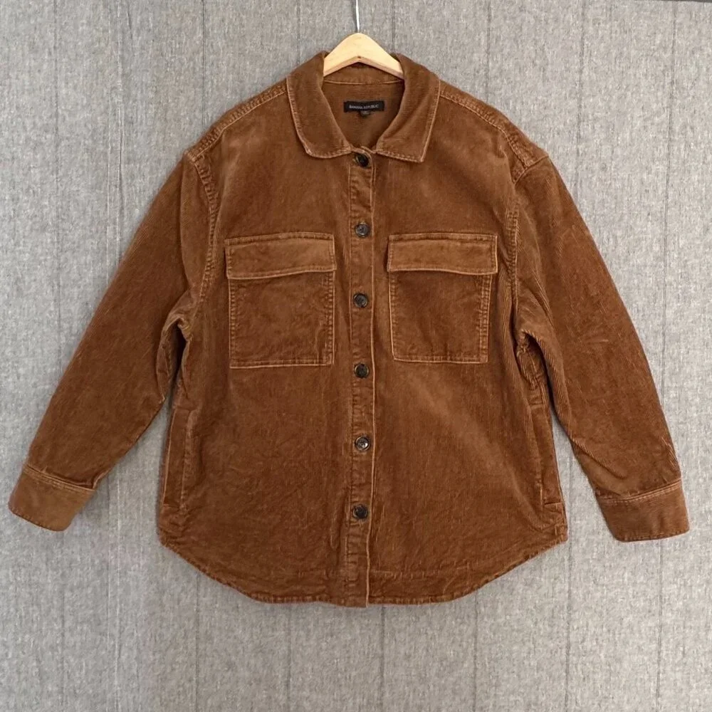 Banana Republic Corduroy Brown Button Front Shaket Chore Farm Jacket Size Medium - Picture 3 of 13